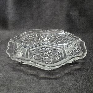 Indiana Glass Clear Hexagonal Embossed Flower Bowl Decorative Dish